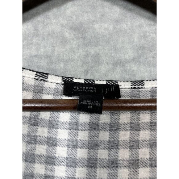 J Jill Wearever Top M Black Gingham Tunic Comfort Casual Office Long Sleeve - Picture 2 of 5